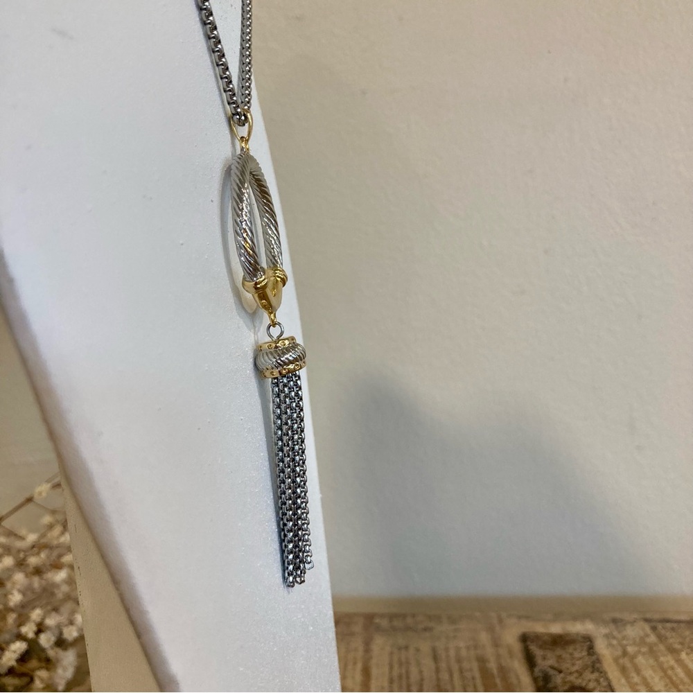 Long Silver and Gold Tone Tassel Pendant Necklace - Picture 4 of 15
